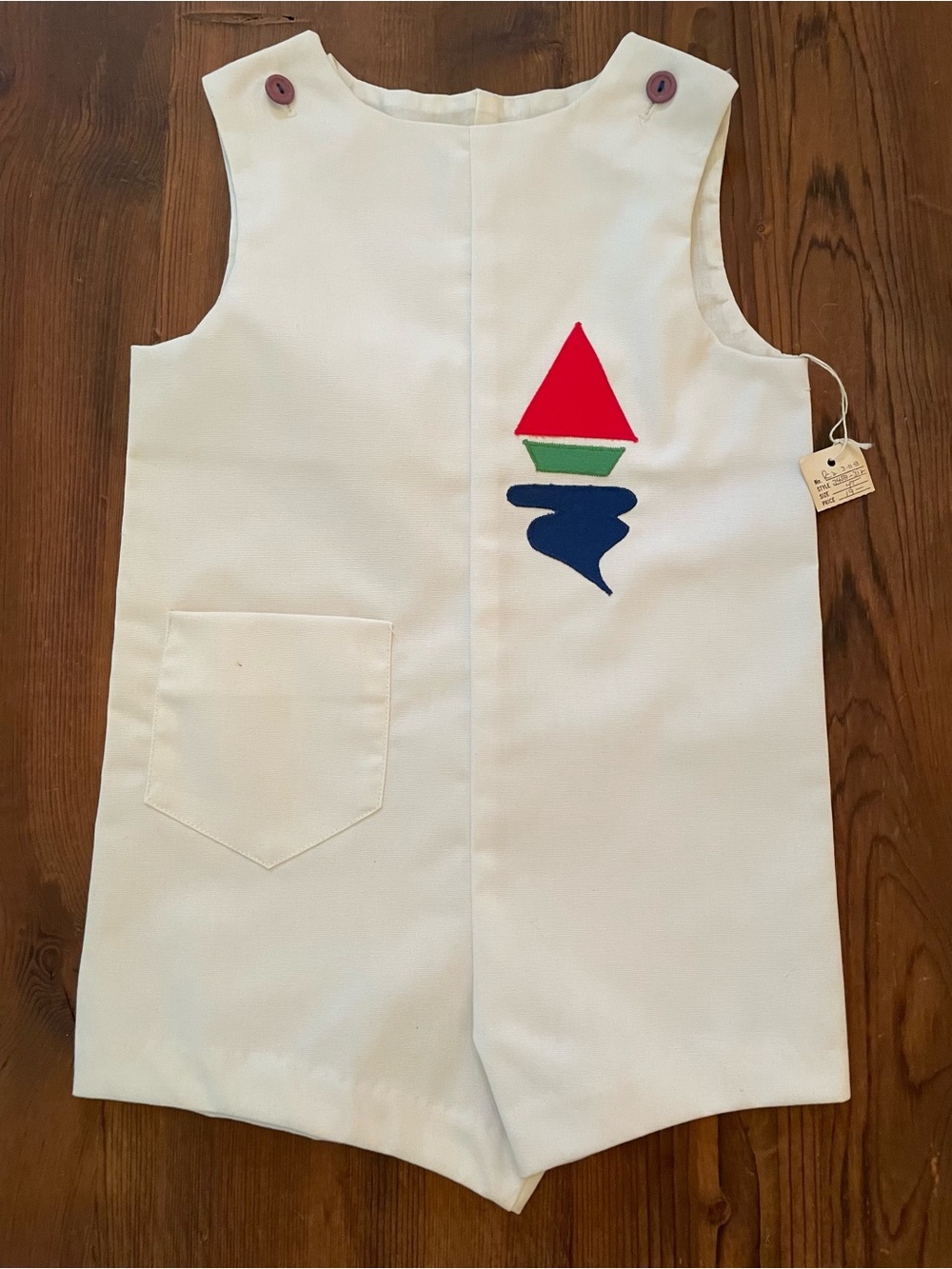 White Toddler Romper with Red Sailboat Applique Vintage